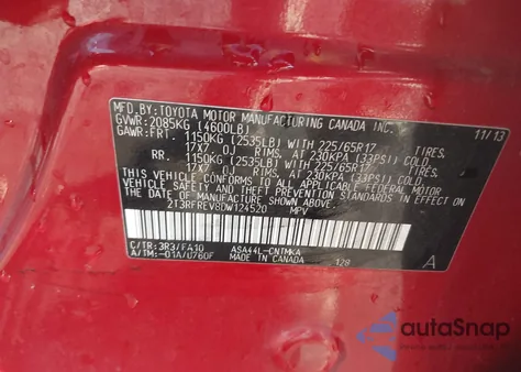 2013 Toyota Rav4 Xle из США, поврежденный, VIN 2T3RFREV8DW124520